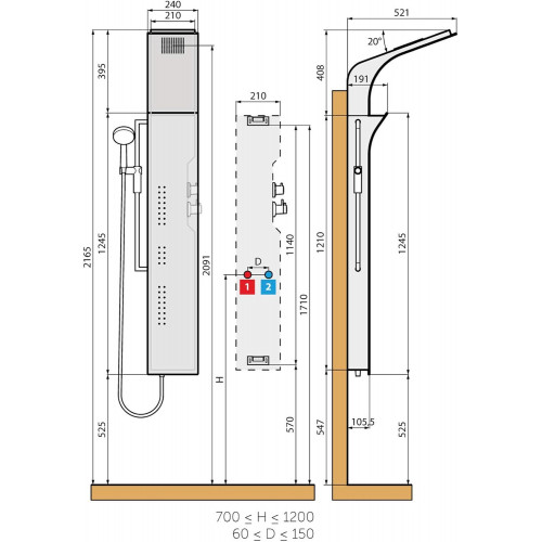 Colonna doccia 10xh118 cm con miscelatore termostatico Refis Plus crom