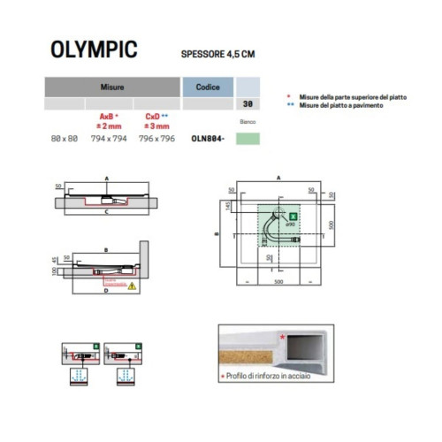 Piatto doccia 80x80x4,5 cm Olympic in acrilico – Novellini