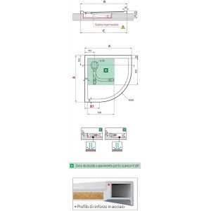 Piatto doccia semicircolare da incasso 80x80x4,5 cm Victory bianco luc 2