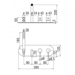 Miscelatore vasca incasso 2 vie cromo Nobili - Solo parte esterna 2