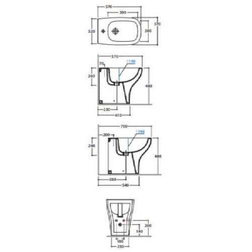 Bidet a Terra Filo Muro Genesis 57x37cm Bianco Lucido - Globo