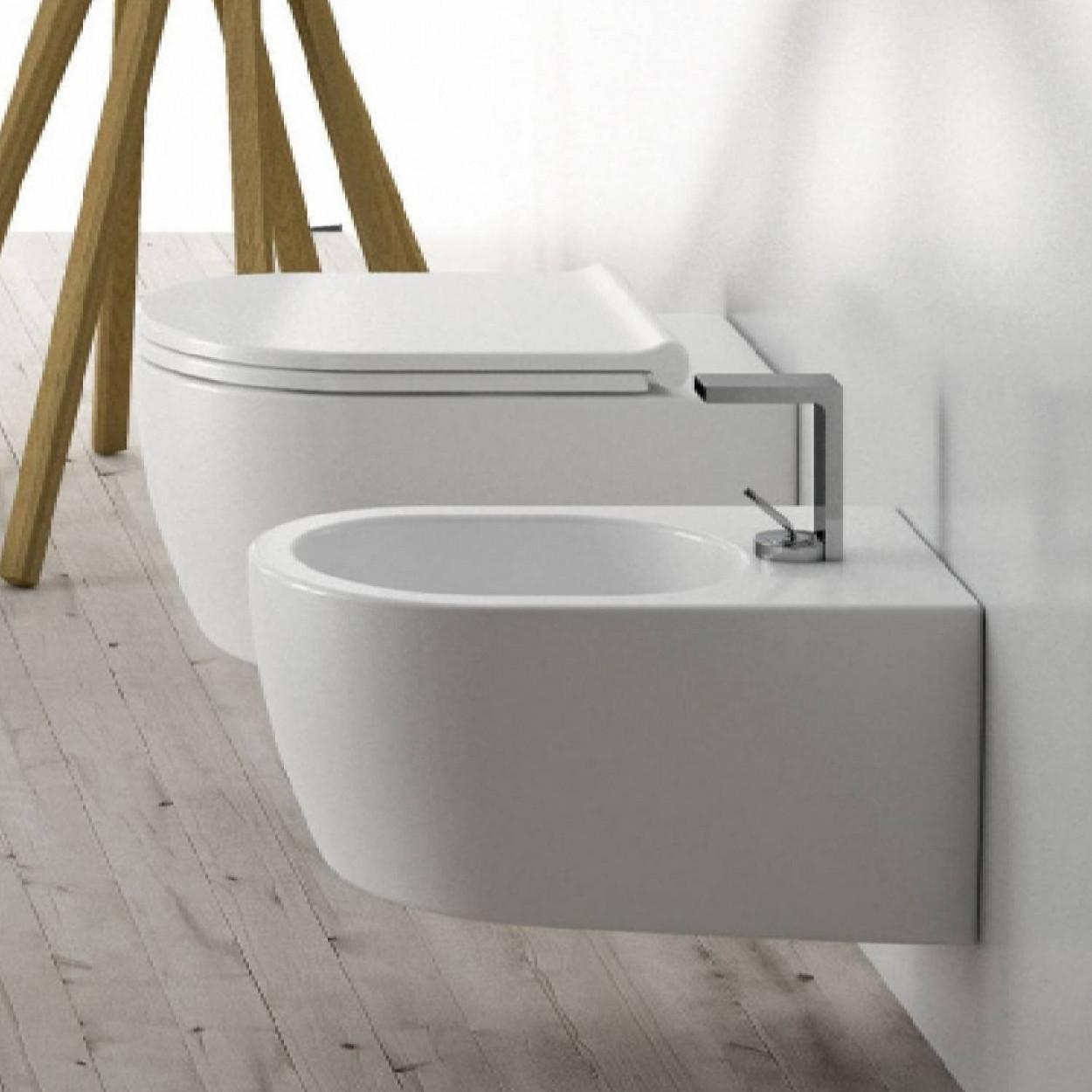 Bidet sospeso filo muro New Smile bianco lucido - Ceramica Cielo