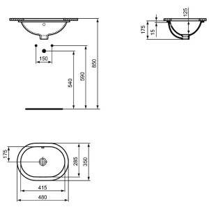 Lavabo da incasso ovale 480 mm Connect bianco lucido - Ideal Standard 2