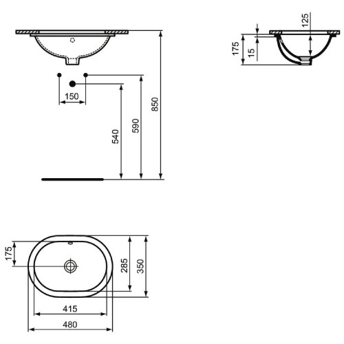 Lavabo da incasso ovale 480 mm Connect bianco lucido - Ideal Standard
