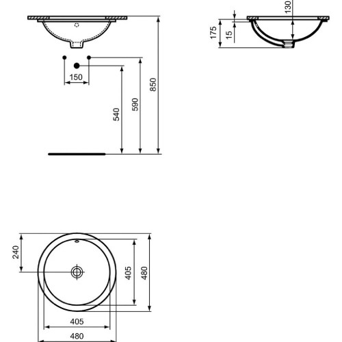 Lavabo da Incasso Rotondo 480 mm Connect Bianco Lucido - Ideal Standar