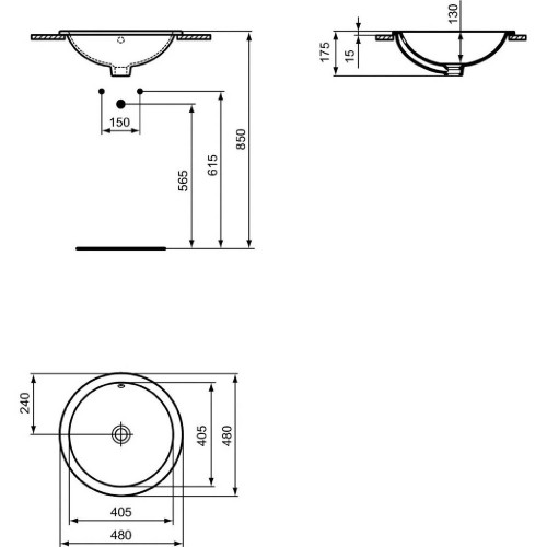 Lavabo da incasso rotondo 480 mm Connect bianco lucido | Ideal Standar