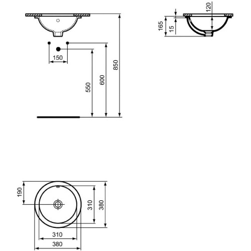 Lavabo da incasso rotondo 380 mm Connect bianco lucido | Ideal Standar