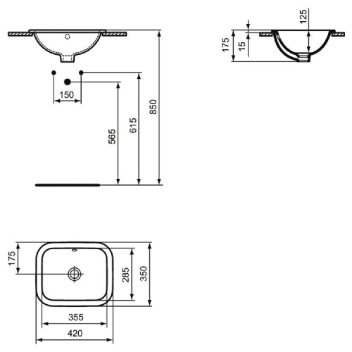 Lavabo da incasso rettangolare 420 mm Connect bianco lucido - Ideal St