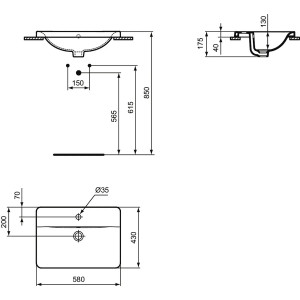 Lavabo da incasso 580 mm Connect bianco lucido - Ideal Standard 2