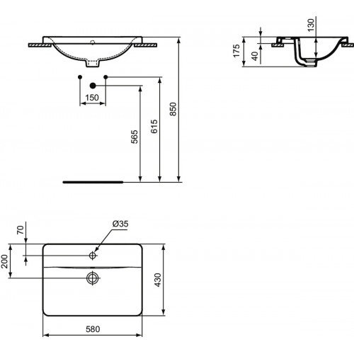 Lavabo da incasso 580 mm Connect bianco lucido - Ideal Standard