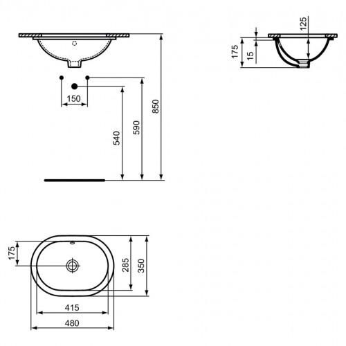 Lavabo Da Incasso Sottopiano Ovale Connect 480mm - Ideal Standard