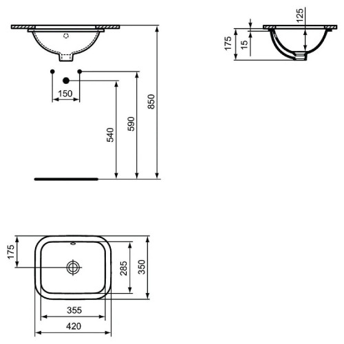 Lavabo da incasso rettangolare 420 mm Connect bianco lucido - Ideal St