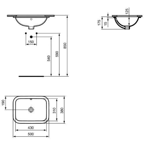 Lavabo da incasso 500 mm Connect bianco lucido - Ideal Standard | Megl
