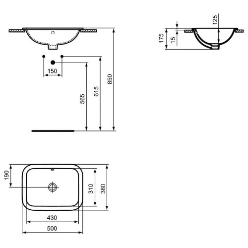 Lavabo da Incasso Soprapiano 500 mm Connect Bianco Lucido | Ideal Stan