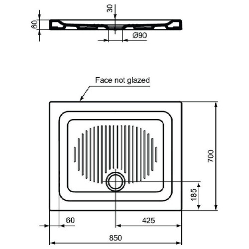 Piatto doccia rettangolare 85x70 cm Connect bianco lucido - Ideal Stan