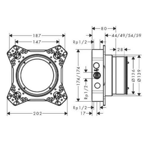 Corpo Incasso Ibox Universal 2 per Miscelatori e Termostatici Hansgroh