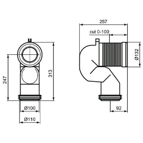 Curva tecnica universale Multisuite per vaso a terra filo parete