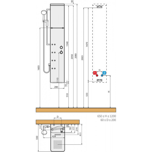 Colonna doccia attrezzata con soffione installabile a parete Dress S n