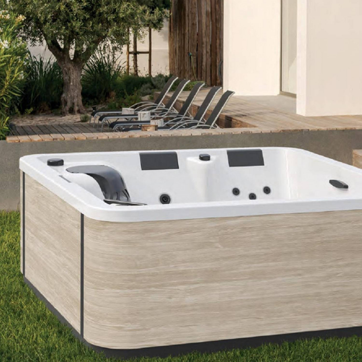 Minipiscina da esterno Happy Spa 192x192x78h cm colore guscio bianco -