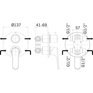 Miscelatore monocomando incasso per doccia con deviatore a 2 uscite cr 2