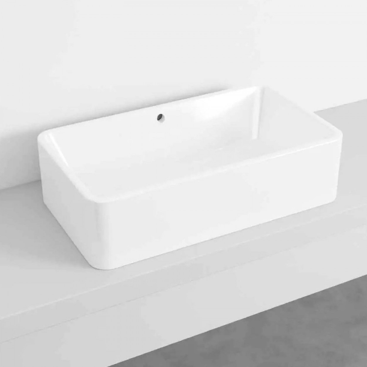 Lavabo da appoggio rettangolare con troppo pieno 75x42 cm Shui bianco