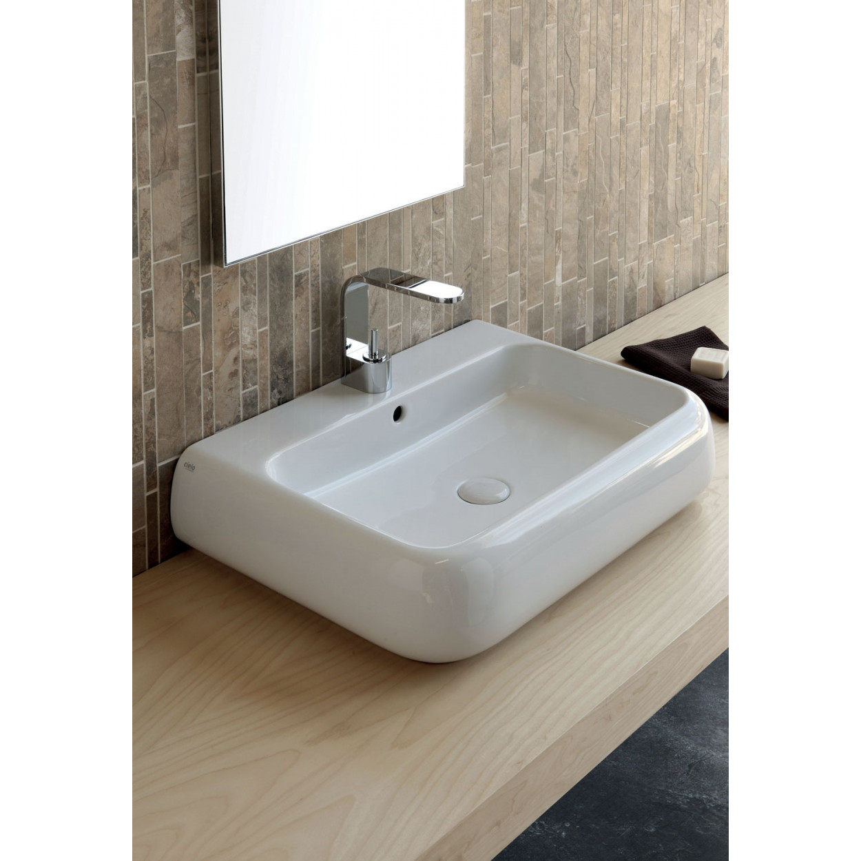 Lavabo sospeso o da appoggio con troppo pieno Shui bianco lucido - Cer